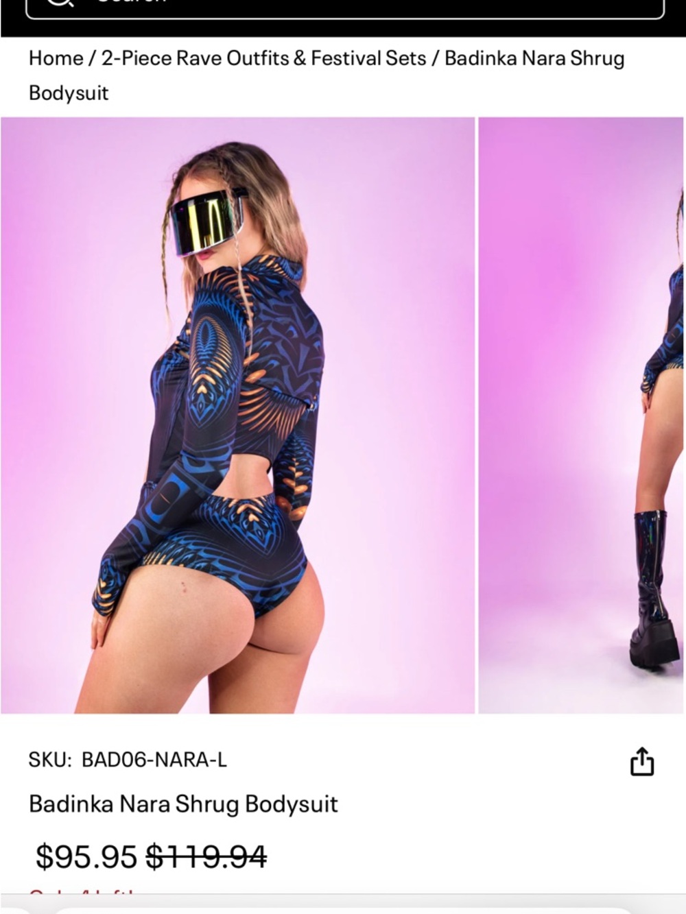 Badinka Nara Shrug Bodysuit - Blue Graphic Cutout Long-Sleeve - Picture 5 of 7